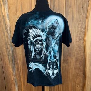 Gildan Black Tee with Wolf and Skull Design